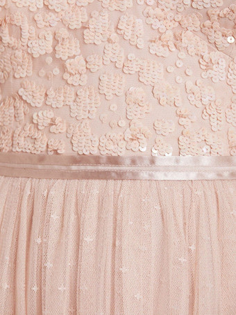 ショートブライドメイドドレス シフォン ノースリーブ ジッパー スクエアネック ウェディングパーティードレス