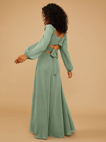 ブライズメイドドレス Aライン マキシレングス ジッパー シフォン ウェディングパーティードレス