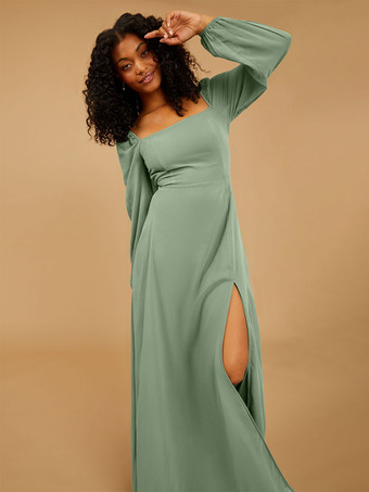 アボカドグリーンブライズメイドドレス Aライン マキシレングス ジッパー シフォン ウェディングパーティードレス