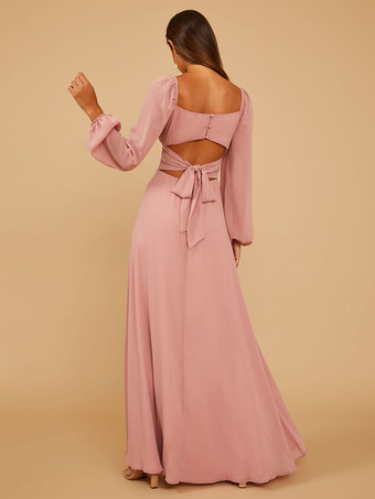 ブライズメイドドレス Aライン マキシレングス ジッパー シフォン ウェディングパーティードレス