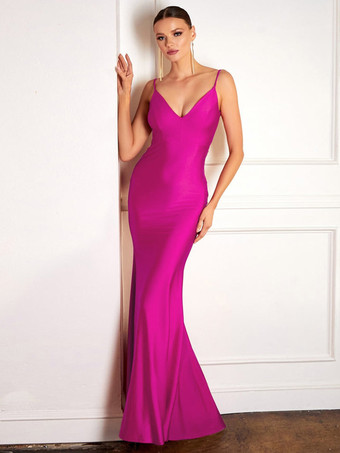 ローズレッドブライズメイドドレス マーメイド マキシレングス ジッパー 弾性シルクのようなサテン ウェディングパーティードレス