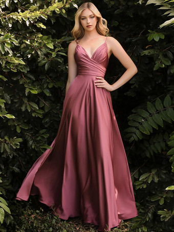 ブリックレッドブライズメイドドレス Aライン マキシレングス ジッパー サテン生地 ウェディングパーティードレス