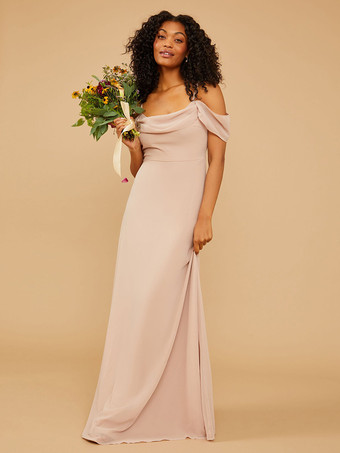 ソフトピンクブライドメイドドレス Aライン マキシレングス ジッパー シフォン プロムドレス