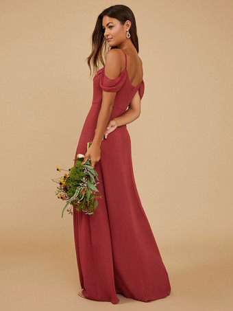 ブライドメイドドレス Aライン マキシレングス ジッパー シフォン プロムドレス