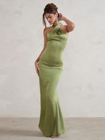 ブライドメイドドレス マーメイド マキシレングス ジッパー サテン生地 ウェディングパーティードレス