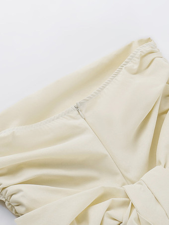 スイートなペプラムドレス オフショルダー ルーシュリボン コテージコア ショートドレス