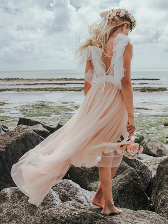 美しいボヘミアン風の素朴な蝶のシアンチュールのノースリーブのジュエルネックのフラワーガールドレス