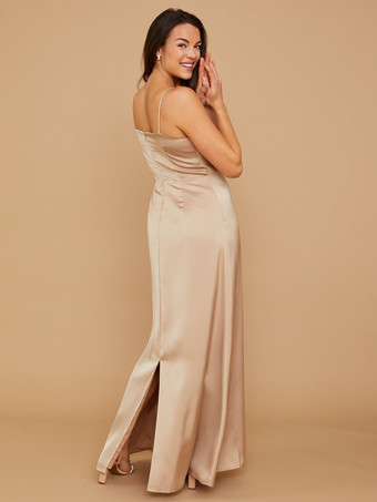 ブライドメイドドレス シース マキシレングス ジッパー サテン生地 ウェディングパーティードレス