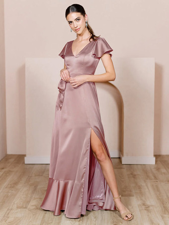 Dark RoseBridesmaid Dresses Satin Fabric A-Line Floor-Length Wedding Party Dress