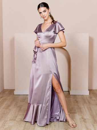 LavenderBridesmaid Dresses Satin Fabric A-Line Floor-Length Wedding Party Dress
