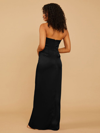 ブライドメイドドレス サテン生地 シース マキシレングス ウェディングパーティードレス