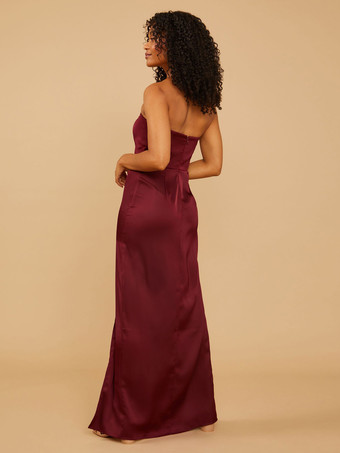 ブライドメイドドレス サテン生地 シース マキシレングス ウェディングパーティードレス