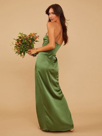 ブライドメイドドレス サテン生地 シース マキシレングス ウェディングパーティードレス