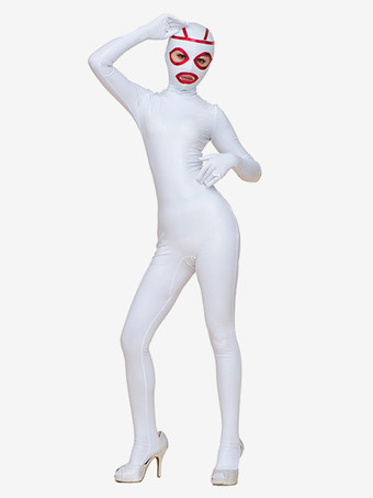 ホワイト ホワイト全身タイツスーツセクシーなホワイトライクラスパンデックスカラーブロックオープンアイズジャンプスーツコスチューム