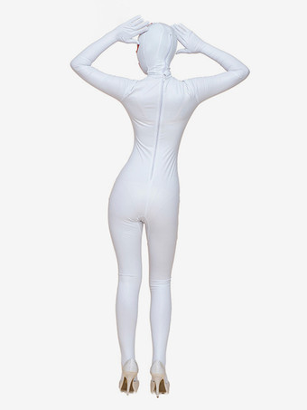 ホワイト全身タイツスーツセクシーなホワイトライクラスパンデックスカラーブロックオープンアイズジャンプスーツコスチューム