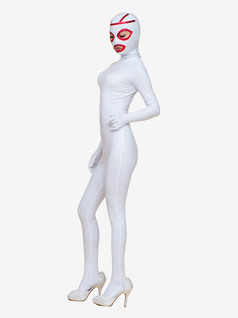 ホワイト全身タイツスーツセクシーなホワイトライクラスパンデックスカラーブロックオープンアイズジャンプスーツコスチューム