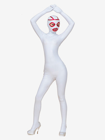ホワイト全身タイツスーツセクシーなホワイトライクラスパンデックスカラーブロックオープンアイズジャンプスーツコスチューム