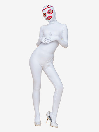 ホワイト全身タイツスーツセクシーなホワイトライクラスパンデックスカラーブロックオープンアイズジャンプスーツコスチューム