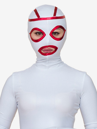 ホワイト全身タイツスーツセクシーなホワイトライクラスパンデックスカラーブロックオープンアイズジャンプスーツコスチューム