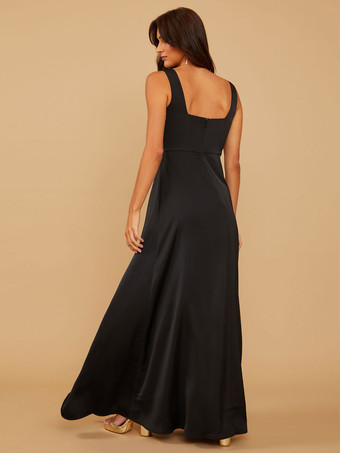 ブライズメイドドレス Aライン マキシレングス ジッパー サテン生地 ウェディングパーティードレス