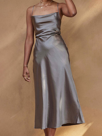 Robe de demoiselle d'honneur courte élastique en soie comme du Satin sans manches fermeture éclair col carré robes de soirée de mariage