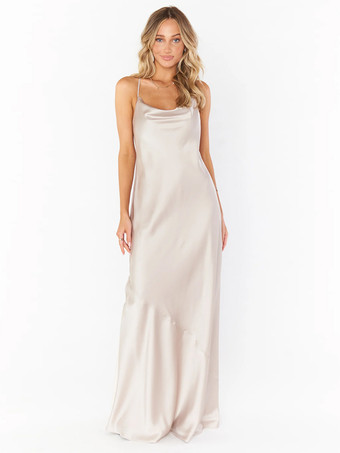 アイボリーブライドメイドドレス シース床長さ バックレス サテン生地 プロムドレス