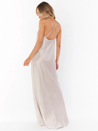 ブライドメイドドレス シース床長さ バックレス サテン生地 プロムドレス