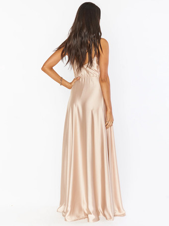 ブライドメイドドレス サテン生地 Aライン マキシレングス プロムドレス