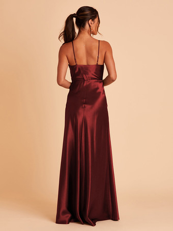 ブライドメイドドレス サテン生地 Aライン マキシレングス ウェディングパーティードレス