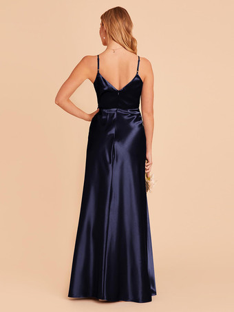 ブライドメイドドレス Aライン マキシレングス バックレス サテン生地 ウェディングパーティードレス