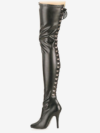 Women Sexy Boots Pointed Toe Zipper Sequins Stiletto Heel Rave Club Black Thigh High Boots