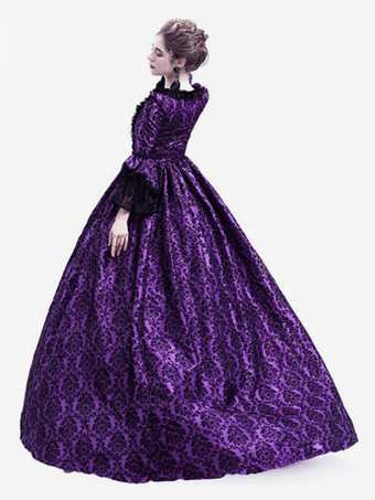 中世 ドレス 女性用 プリンセス 貴族ドレス パープル 長袖 バロック風 パーティー レトロ ヨーロッパ 宮廷風 中世 ドレス・貴族ドレス