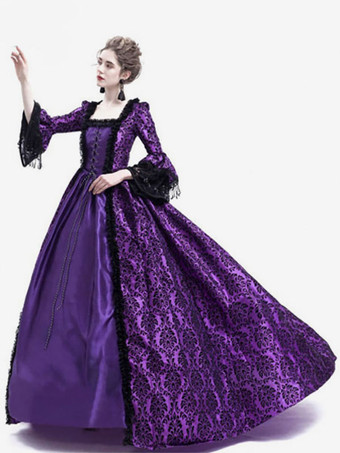 中世 ドレス 女性用 プリンセス 貴族ドレス パープル 長袖 バロック風 パーティー レトロ ヨーロッパ 宮廷風 中世 ドレス・貴族ドレス