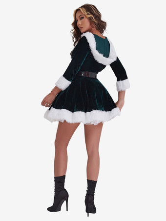 女性のクリスマスチュニック赤いポリエステルファイバーサッシドレスポリエステルカラーブロッククリスマスホリデーコスチューム