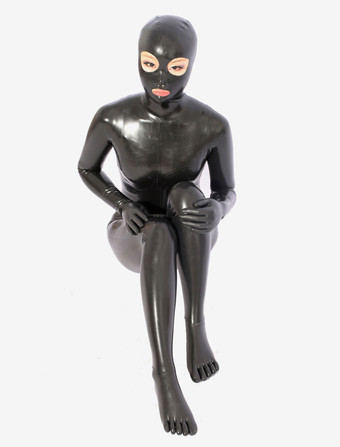 全身タイツ　ラテックスキャットスーツ　ブラック　ユニセックス　大人用　目と口が開いている ハロウィン