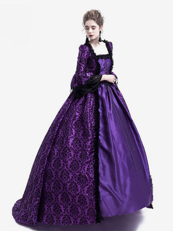 中世 ドレス 女性用 プリンセス 貴族ドレス パープル 長袖 バロック風 パーティー レトロ ヨーロッパ 宮廷風 中世 ドレス・貴族ドレス