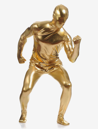 メタリック全身タイツ　イエロー　ジャンプスーツ　大人用　 ハロウィン