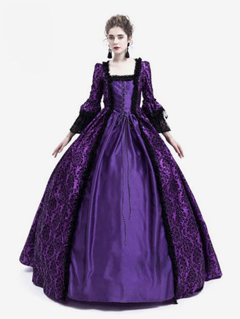 中世 ドレス 女性用 プリンセス 貴族ドレス パープル 長袖 バロック風 パーティー レトロ ヨーロッパ 宮廷風 中世 ドレス・貴族ドレス