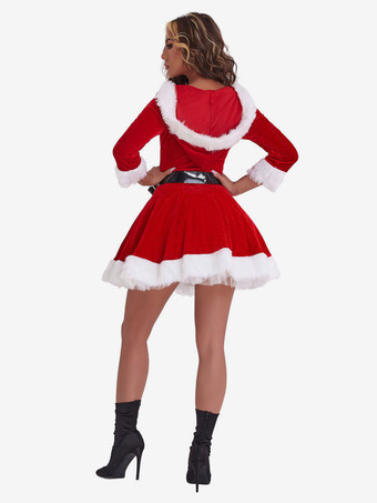 女性のクリスマスチュニック赤いポリエステルファイバーサッシドレスポリエステルカラーブロッククリスマスホリデーコスチューム