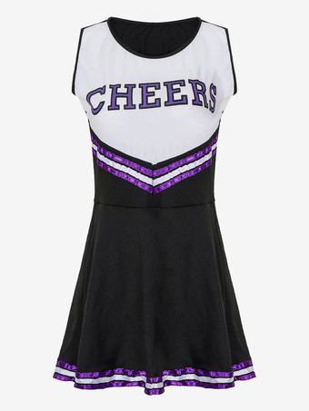 女性のためのハロウィーンチアリーダーの女の子のコスチューム黒のセクシーなポリエステルショートドレスホリデーコスチュームフルセット