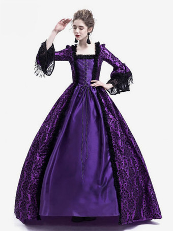 中世 ドレス 女性用 プリンセス 貴族ドレス パープル 長袖 バロック風 パーティー レトロ ヨーロッパ 宮廷風 中世 ドレス・貴族ドレス