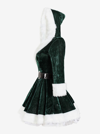 女性のクリスマスチュニック赤いポリエステルファイバーサッシドレスポリエステルカラーブロッククリスマスホリデーコスチューム