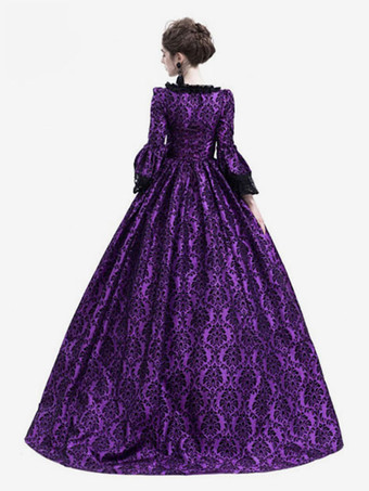 中世 ドレス 女性用 プリンセス 貴族ドレス パープル 長袖 バロック風 パーティー レトロ ヨーロッパ 宮廷風 中世 ドレス・貴族ドレス