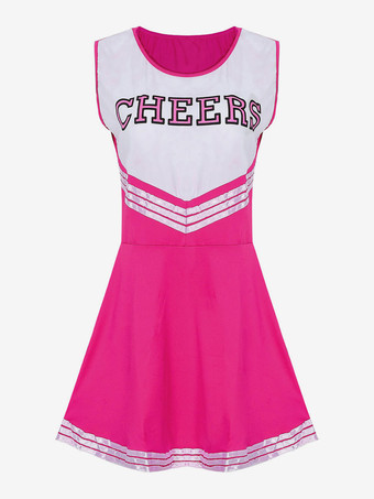 ローズレッド女性のためのハロウィーンチアリーダーの女の子のコスチューム黒のセクシーなポリエステルショートドレスホリデーコスチュームフルセット