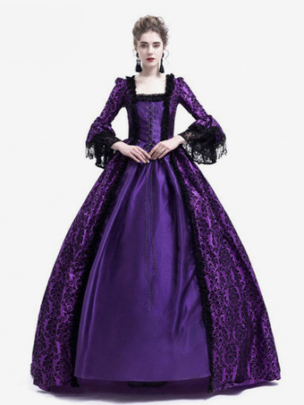 中世 ドレス 女性用 プリンセス 貴族ドレス パープル 長袖 バロック風 パーティー レトロ ヨーロッパ 宮廷風 中世 ドレス・貴族ドレス