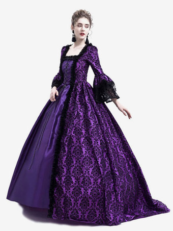 中世 ドレス 女性用 プリンセス 貴族ドレス パープル 長袖 バロック風 パーティー レトロ ヨーロッパ 宮廷風 中世 ドレス・貴族ドレス