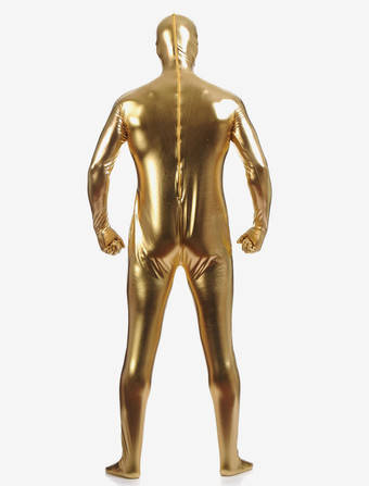 メタリック全身タイツ　イエロー　ジャンプスーツ　大人用　 ハロウィン