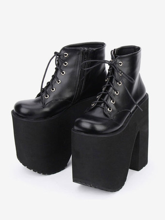 【安心保証】ロリィタフットウェア　丸いつま先　カジュアル　PU　チャンキーヒール　無地