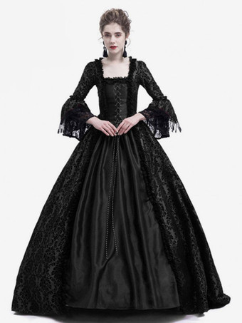 Victoria Robe Mascarade Renaissance médiévale Rococo Marie Antoinette Costume Rétro Déguisements Halloween Robes Gothique Femmes Manche Longue Noir Robes de bal