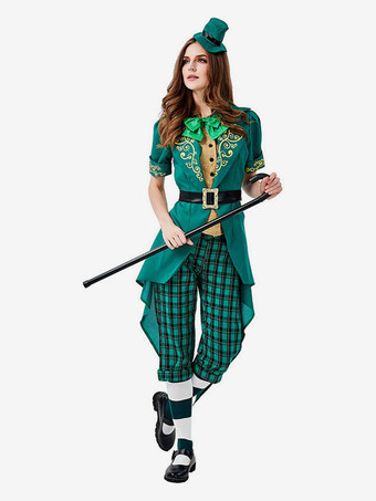 Trajes de férias irlandês St.Patrick  's Day Women Green Texudo Belt Cravat Saint Patrick's Day Costumes